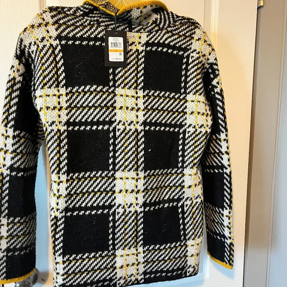 DKNY Sweater Plaid Yellow Black Sz Small NWT - Picture 3 of 8